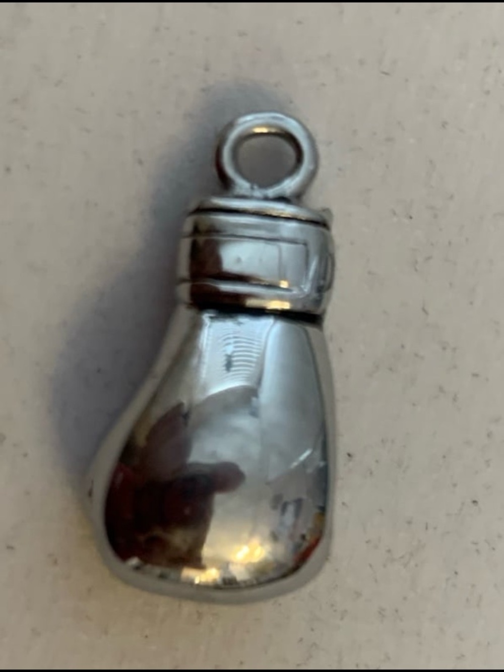 Shiny Silver-Colored Boxing Glove Pendant 3D Charm Designed for a Necklace.